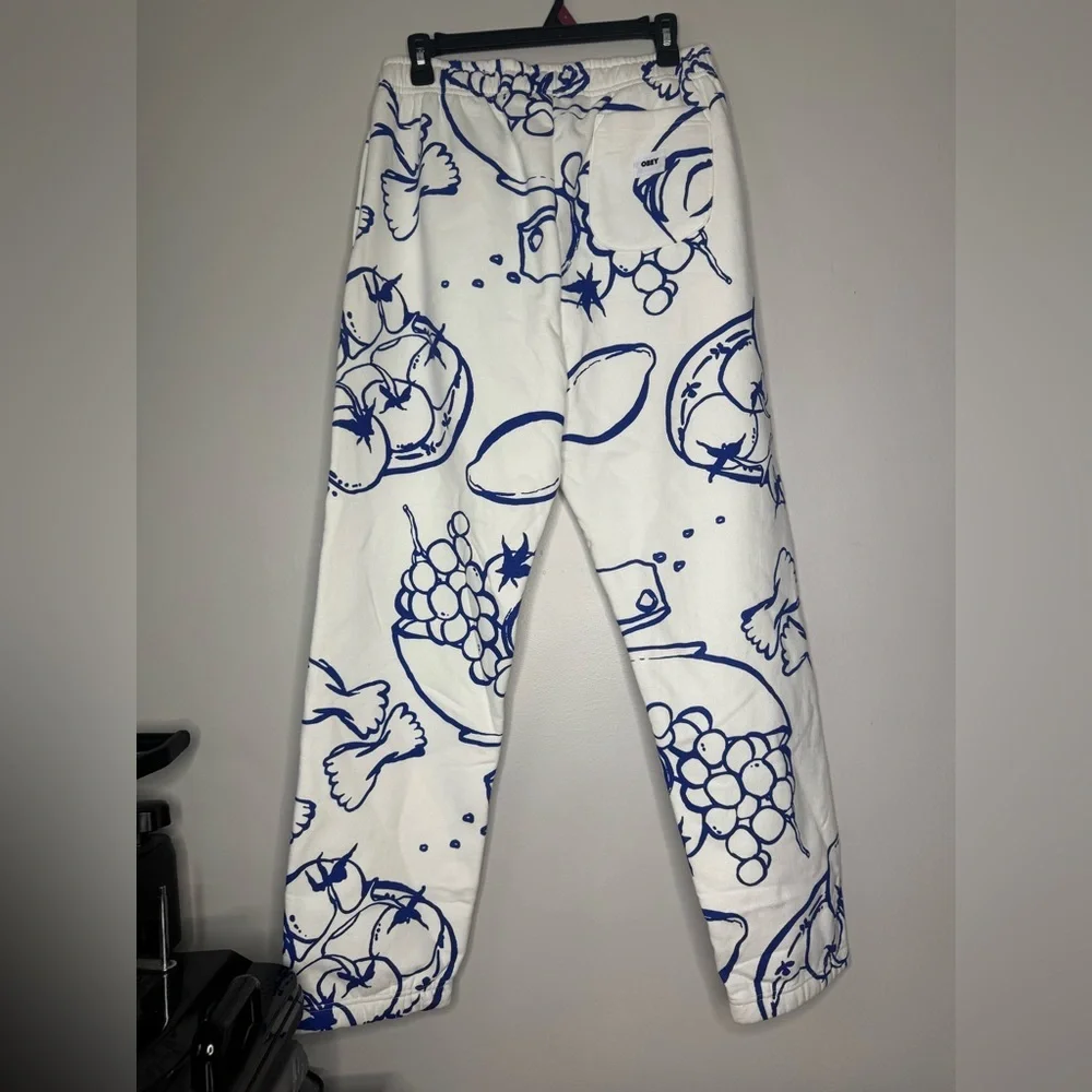 OBEY Blue and White Graphic Print Pants
